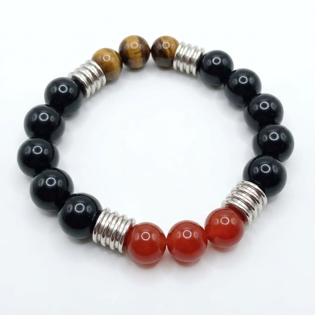 Bracciale con tormalina corniola e occhio di tigre tripla protezione