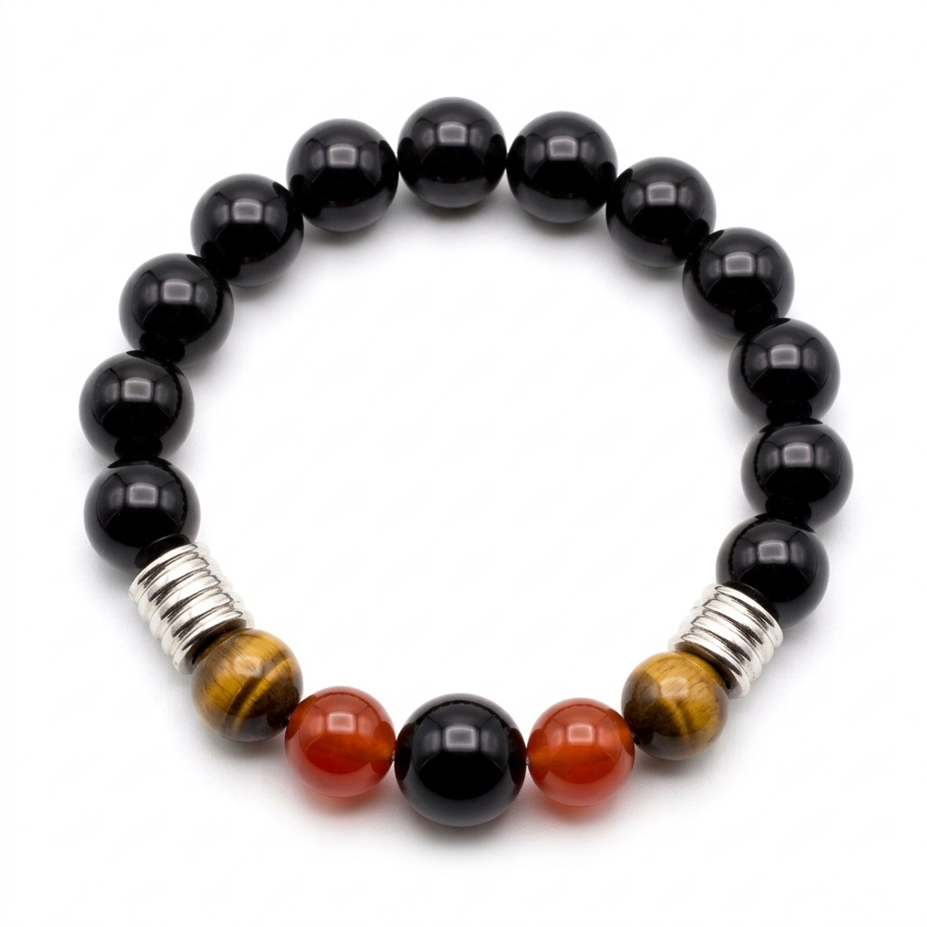 Bracciale con tormalina ossidiana corniola e occhio di tigre